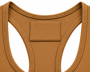 เสื้อชั้นในกีฬาสำหรับผู้หญิง ทรง Racerback สี Camel คอกลม ไร้ตะเข็บ ซัพพอร์ตสูง แห้งเร็ว มีโลโก้ด้านหน้า เหมาะสำหรับโยคะและออกกำลังกาย - Product Image 5