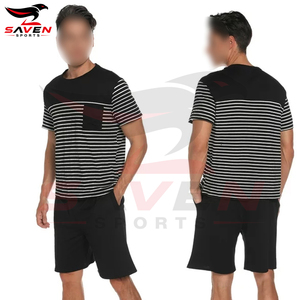 Breathable Athleisure Summer Short <b>Set</b>, <b>2</b> <b>Pieces</b> <b>Men</b>’s Striped Style Make Own Out Door Wear Comfortable Short Shirt <b>Sets</b> - Product Image 6