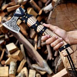 Hache Tomahawk artisanale BA Enterprises avec manche en bois et revêtement en cuir, lame en acier forgé, style viking, pour fendre du bois de chauffage, bricolage - Product Image 2