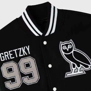 Chaqueta Bomber Universitaria Gretzky OVO Great One Letterman Vintage con Cierre Completo, Cuerpo de Lana, Mangas de Cuero Genuino, Talla Grande, Tejida - Product Image 5