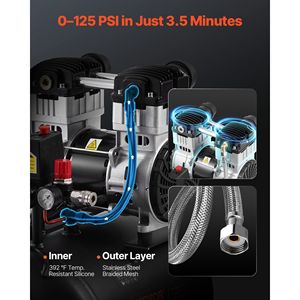 Compressore d'Aria Ultra Silenzioso 2HP 5.3 CFM@90 PSI Senza Olio con Serbatoio in Acciaio da 10 Galloni, Pressione Massima 125PSI, 78dB - Product Image 3