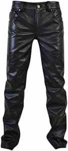 <b>Men's</b> Black PU <b>Leather</b> Moto <b>Pants</b> High Waist Straight Fit Button Fly Biker Style Heavyweight Fabric Side Pocket Zipro Industries - Product Image 3