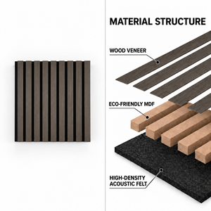 Panneau acoustique minimaliste en MDF avec isolation phonique pour la décoration murale de bureau à domicile, panneau mural en bois - Product Image 3