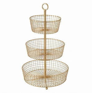 Modern 3-Tier Metal <b>Wire</b> Storage <b>Basket</b> With <b>Hanging</b> Loop For Neatening And Multi-Purpose Use Stylish Home Accent - Product Image 5