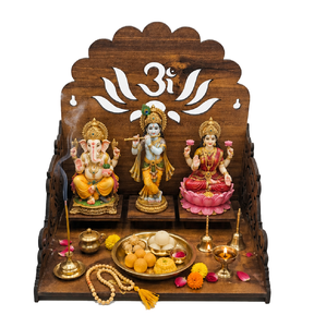 Autel mural en bois de haute qualité pour la maison, table d'autel en bois pour la prière, décoration intérieure, temple Devghar avec art OM Lotus - Product Image 2