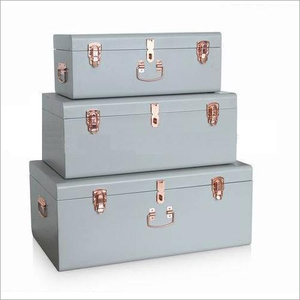 Metal <b>Storage</b> Trunk Box Rectangular With Handles Stacking Design Minimalist Style For Sundries Home Decor - Product Image 3