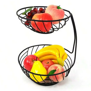 Nouveau produit : Panier de rangement décoratif à 2 niveaux en fer forgé pour fruits, en forme de cadeau, pour comptoir, support à fruits, cage de rangement pratique - Product Image 1