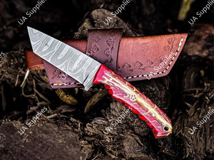 มีดล่าสัตว์ใบตายเหล็กดามัสกัสแบบดรอปพอยต์ ด้ามจับรูปทรงลูกสน ตีขึ้นรูปด้วยมือ อุปกรณ์ EDC สำหรับใช้งานกลางแจ้งอเนกประสงค์ - Product Image 4