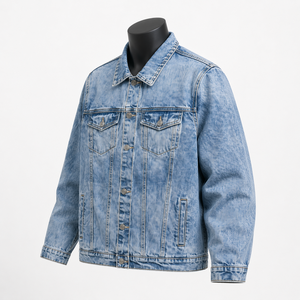 Veste en jean bleu clair délavé pour homme, style vintage, en coton, fabrication OEM, vente en gros - Product Image 3