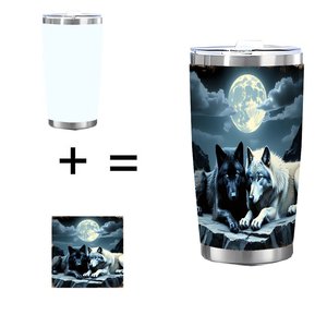 Stainless Steel Tumbler 20oz Vacuum <b>Insulated</b> Portable Car <b>Mug</b> With Wolf Moon Design - Product Image 1