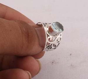 Natural Blue Topaz <b>Ring</b> 925 Sterling Silver Vintage Style Genuine Blue Gemstone <b>Ring</b> for Women Handcrafted <b>Boho</b> Fine Jewelry - Product Image 5