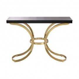 LINEA Metal <b>Console</b> <b>Table</b> with Brown wooden Top Luxury Golden Metal Frame <b>console</b> <b>table</b> for living room - Product Image 2