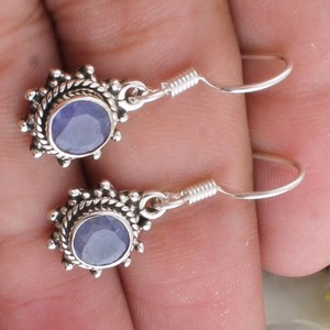 Boucles d'oreilles en argent sterling 925 avec tanzanite naturelle, taille ronde AAA, pierre précieuse bleu violet, bijoux pierre de naissance de décembre - Product Image 4