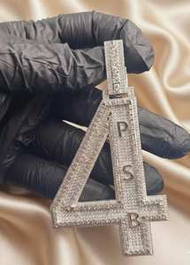 Colgante de Lujo con Letra y Número, con Incrustaciones de Moissanita, Plata de Ley 925, Chapado en Oro de 18K, Estilo Hip Hop, Unisex - Product Image 3