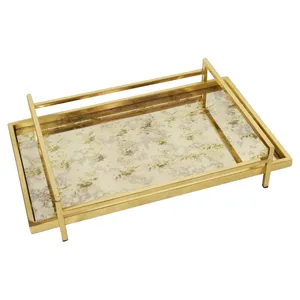 Premium <b>Decorative</b> Centrepiece Tray for Wedding Reception Event Decoration Handmade Gold Finish Display TrayRectangular Gold - Product Image 1