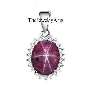 Natural <b>Ruby</b> Star Gemstone Pendant <b>Necklace</b> 925 Sterling Silver 10x8mm VVS Clarity Oval Cabochon Trendy Jewelry Gift - Product Image 5