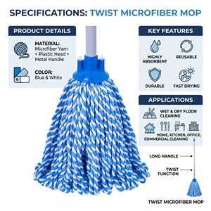 Reusable Mini Cotton <b>Mop</b> Head Refill with Self-Wringer Round Head Durable & Sustainable for Commercial Floor <b>Cleaning</b> - Product Image 3