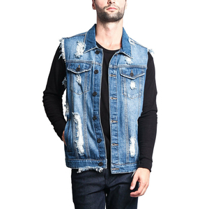 Gilet en jean déchiré pour homme, en coton délavé, col rabattu, simple boutonnage, coupe droite, style printemps - Product Image 2