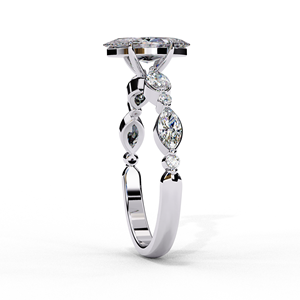 Anillo de Compromiso de Oro Blanco de 14K con Diamante Cultivado en Laboratorio de Corte Marquesa y Piedras Laterales - Product Image 4