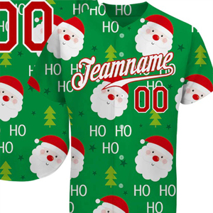 Maillot de baseball de Noël personnalisé avec imprimé Père Noël, chemise de sport boutonnée à manches courtes, uniforme d'équipe - Product Image 4