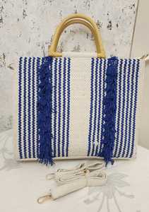 Bolso Tote Jacquard Tejido a Mano con Borlas de Flecos Color Vino Intenso y Asas de Madera - Product Image 3