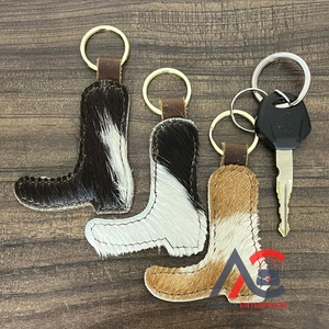 2026 New Personalized Handmade Cowhide Leather Boot Shaped Keychain Western Real Genuine Leather Key Fob Unisex Gift Accessories - Product Image 1