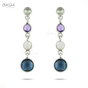 Boucles d'oreilles pendantes multi-pierres de haute qualité avec fermoir à pression, fabriquées à la main en argent sterling 925, boucles d'oreilles en pierres précieuses à prix réduit - Product Image 1