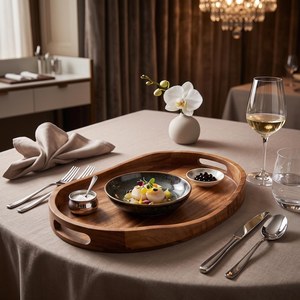 Bandeja de Almacenamiento Ovalada de Madera, Diseño Clásico, Uso en Cocina, de Una Sola Capa, Multifuncional, Apta para Lavavajillas, Recipiente para Alimentos con Acabado Pulido - Product Image 3