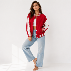 casual woman <b>varsity</b> <b>jacket</b> with ribbed cuffs comfortable fabric and a fashionable silhouette perfect for everyday street style - Product Image 6