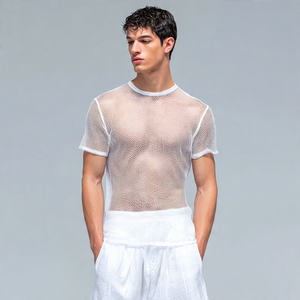 เสื้อยืดตาข่ายโพลีเอสเตอร์ 100% แห้งเร็ว สำหรับผู้ชาย เสื้อลำลอง แห้งไว ซีทรู เสื้อยืดชายหาด เสื้อตาข่ายผู้ชาย - Product Image 1