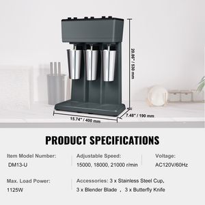 Frullatore Elettrico Commerciale a Tre Teste da 375W, Macchina per Frullati con 3 Velocità, Mixer per Bevande, Frullati, Succhi e Smoothie - Product Image 3