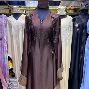 Modern High Quality Breathable Polyester Abaya Stone Work Handmade <b>Sequined</b> Arabic Dubai Style V Neck Full <b>Flare</b> Maxi Long - Product Image 1