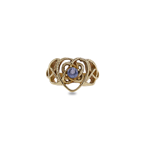 18K <b>Gold</b> Plated Brass Celtic Heart <b>Ring</b> with Labradorite-Wedding <b>Rings</b> Unisex - Product Image 1