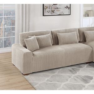 Divano Sezionale Moderno a 2 Pezzi XL in Tessuto Corduroy Felpato Colore Cammello, Divano LAF con Chaise Longue RAF per Soggiorno - Product Image 3