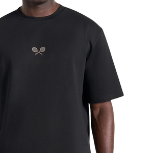 T-shirt homme col rond manches courtes avec motif court de tennis et raquette imprimé sur la poitrine, coupe décontractée, vente en gros, personnalisable, OEM, en coton - Product Image 5
