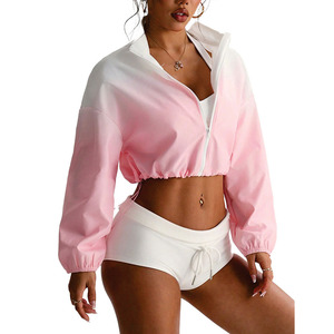 Custom Women's Cropped Windbreaker <b>Jacket</b> Gradient <b>Pink</b> Lightweight Zip Up Streetwear Fitness <b>Waterproof</b> Men's <b>Jackets</b> Wholesale - Product Image 6