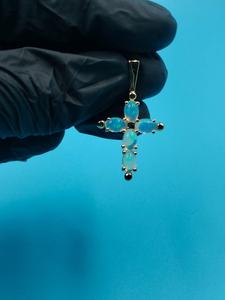 Pendentif en pierre d'opale bleue en forme de croix, pendentif en argent 925, cadeaux de baptême, pendentif de foi religieuse, pendentif délicat, bijoux chrétiens - Product Image 6