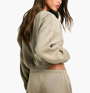 Sweat-shirt oversize à col rond et épaules tombantes pour femme, couleur unie, tricoté, manches longues, respirant, style automne - Product Image 5