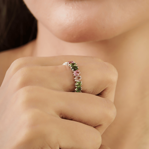 Factory High Grade 925 Sterling <b>Silver</b> Oval Cut Natural Multi Tourmaline Gemstone Full Eternity <b>Band</b> Unisex <b>Ring</b> - Product Image 4