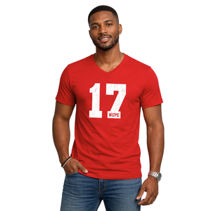 T-shirt à col en V Kappa Alpha Psi numéro 17, vêtements de fraternité grecque avec motif audacieux, confort premium et coupe élégante - Product Image 1