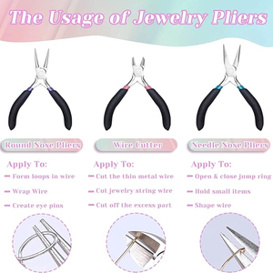 3 Pcs Mini Jewelry <b>Pliers</b> <b>Set</b> Side Cutter Round Nose Long Nose Wire Bending Tools Ergonomic Soft Rubber Grip for DIY Beading - Product Image 2