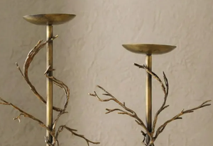Modern Rustic Brass Twig & Branch Pillar <b>Candle</b> Stands – <b>Set</b> of 2 Sculptural Botanical Pedestals for Dining Table Centerpiece - Product Image 4