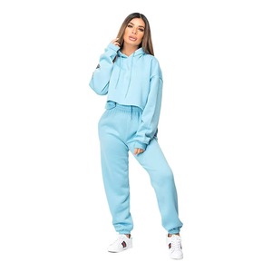 Chándal Azul Claro con Capucha para Mujer, Manga Larga, Color Sólido, Corte Holgado Informal, Bolsillos Laterales, Cintura con Cordón, Ropa de Invierno Personalizada - Product Image 4