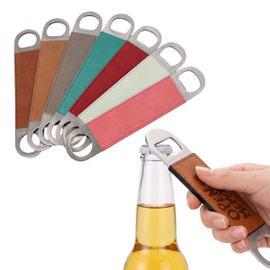 Ouvre-bouteilles double extrémité en acier inoxydable avec poignée en cuir PU, outils de bar pour hôtels et restaurants - Product Image 1
