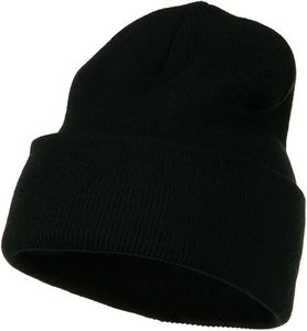 Unisex Black Ribbed Knit Beanie Hat 100% Acrylic Warm Cuffed <b>Winter</b> <b>Cap</b> Casual Style for Adults - Product Image 3