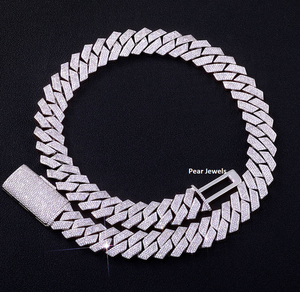 Collar de Plata de Ley 925 con Moissanita y Diamantes, Cadena Cubana con Cierres de Caja, Hecho a Mano, Estilo Iced Out, Joyería Hip Hop, Collar Unisex - Product Image 1
