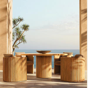 Mesa redonda de estilo moderno y sencillo, adecuada para restaurantes o comedores al aire libre, hecha de madera de teca duradera. - Product Image 6