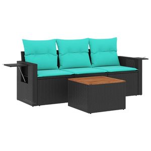 ชุดโซฟาสวนหวายโพลีสีดำ 4 ชิ้นพร้อมเบาะรองนั่ง - Product Image 2