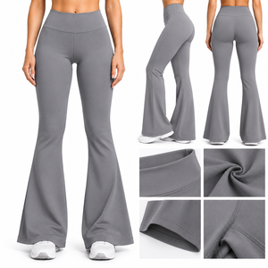 Womens High Waist Full Length <b>Flared</b> Bootcut <b>Leggings</b> Solid Yoga Pants Stretch Breathable Seamless Spandex 220g Fitness <b>Gym</b> - Product Image 6