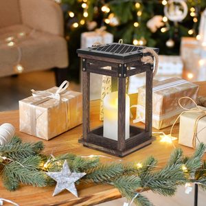 Lanternes décoratives pour bougies LED sans flamme, porte-bougie en bois vintage de style farmhouse, à suspendre ou à poser sur table, pour la décoration de mariage et de fête - Product Image 5